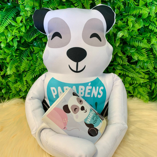 Caneca + Almofada grudadinho - Panda - Parabéns para você | KIT792